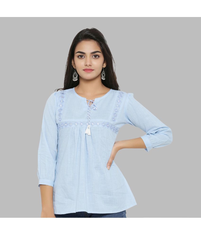     			Yash Gallery - Light Blue Cotton Women's A-Line Top ( Pack of 1 )