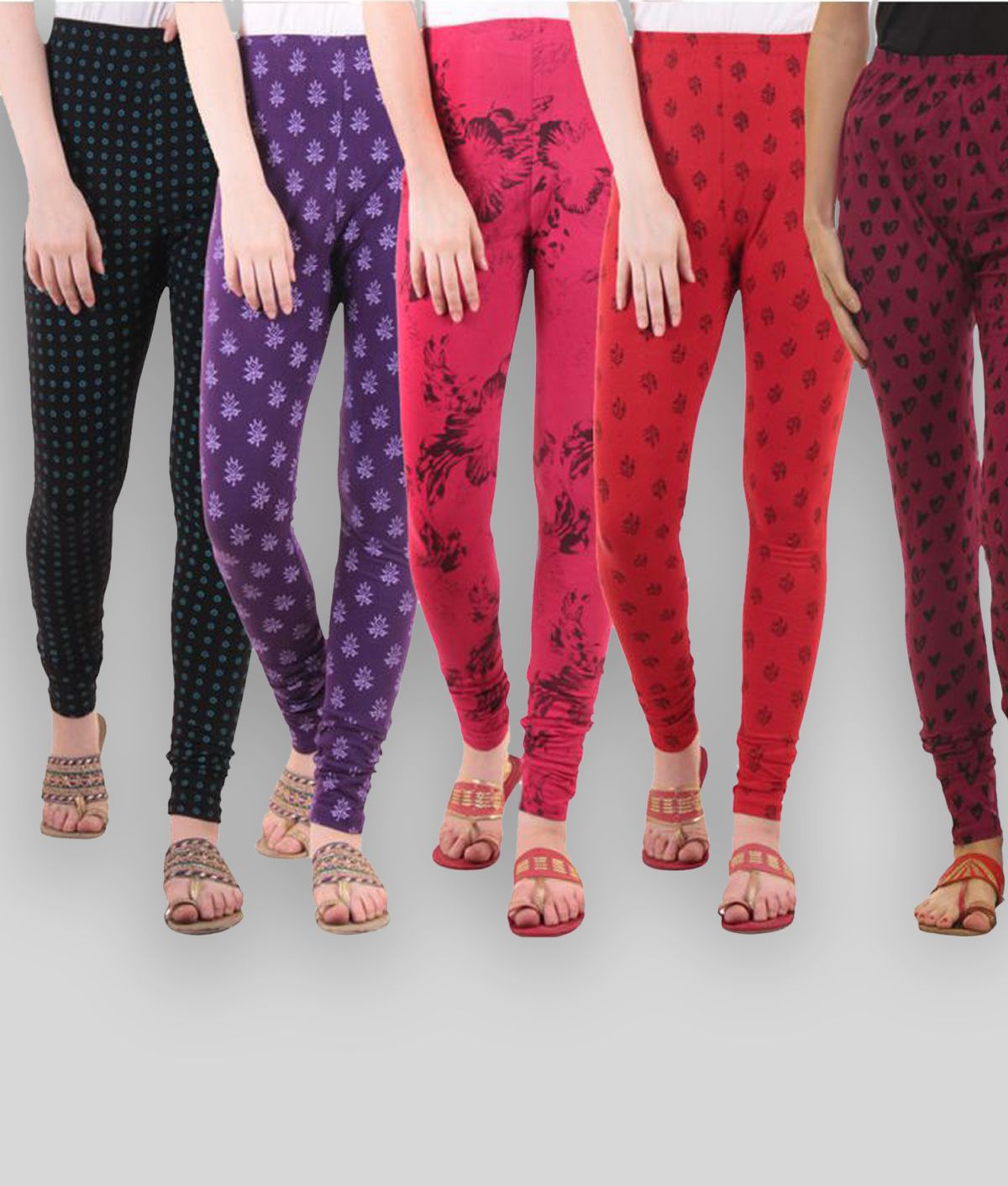 Fasha - Multicoloured Lycra Women's Leggings ( Pack of 5 )
