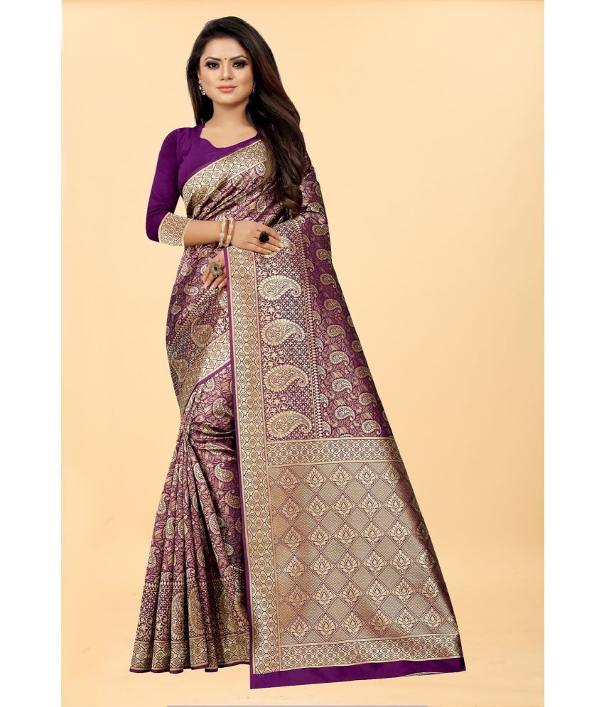     			Gazal Fashions - Wine Banarasi Silk Saree With Blouse Piece ( Pack of 1 )