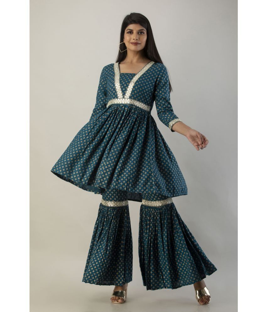     			JAIPUR VASTRA - Blue Anarkali Rayon Women's Stitched Salwar Suit ( Pack of 1 )