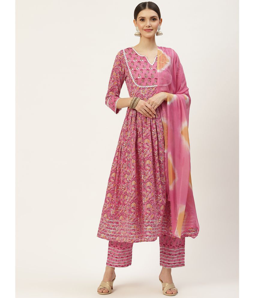     			Kbz - Pink Anarkali Cotton Women's Stitched Salwar Suit ( Pack of 1 )