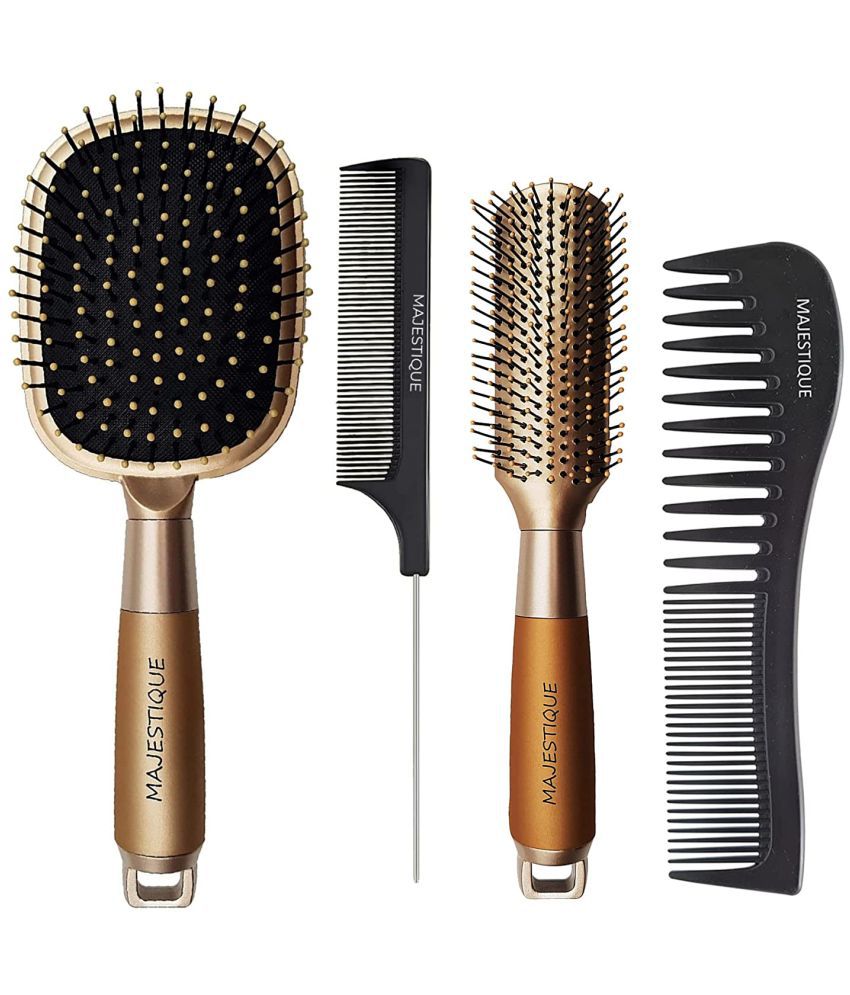     			Majestique 4Pcs Hair Brush Set Paddle, Styling, Tail Comb & Wide Tooth Comb
