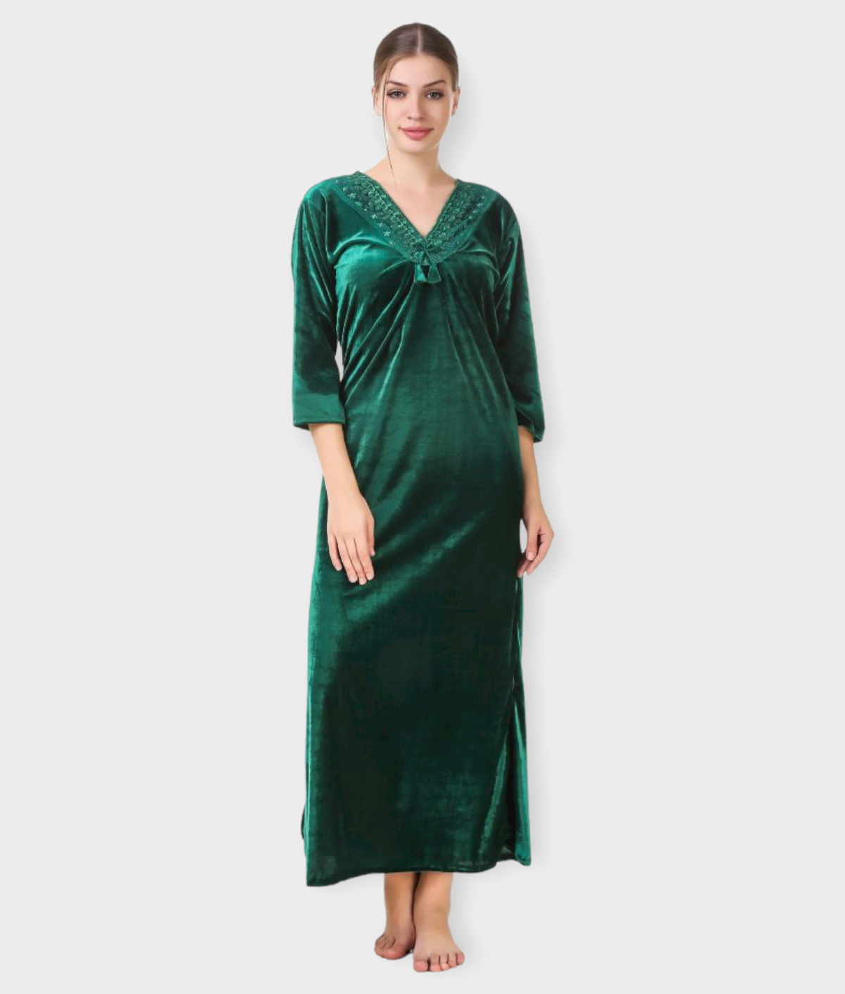 Buy Masha - Green Velvet Women's Nightwear Nighty & Night Gowns Online ...