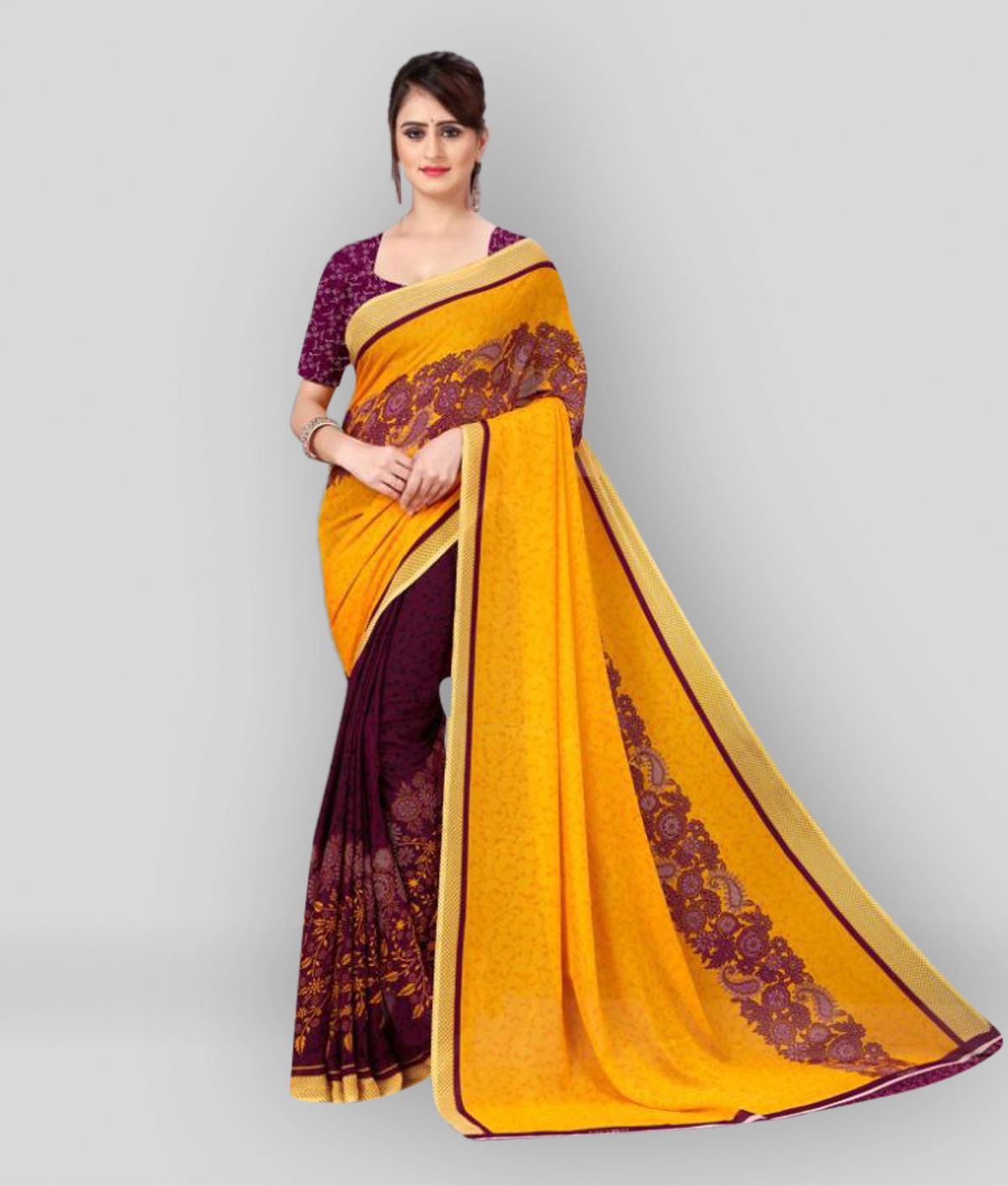     			ANAND SAREES - Yellow Georgette Saree With Blouse Piece ( Pack of 1 )