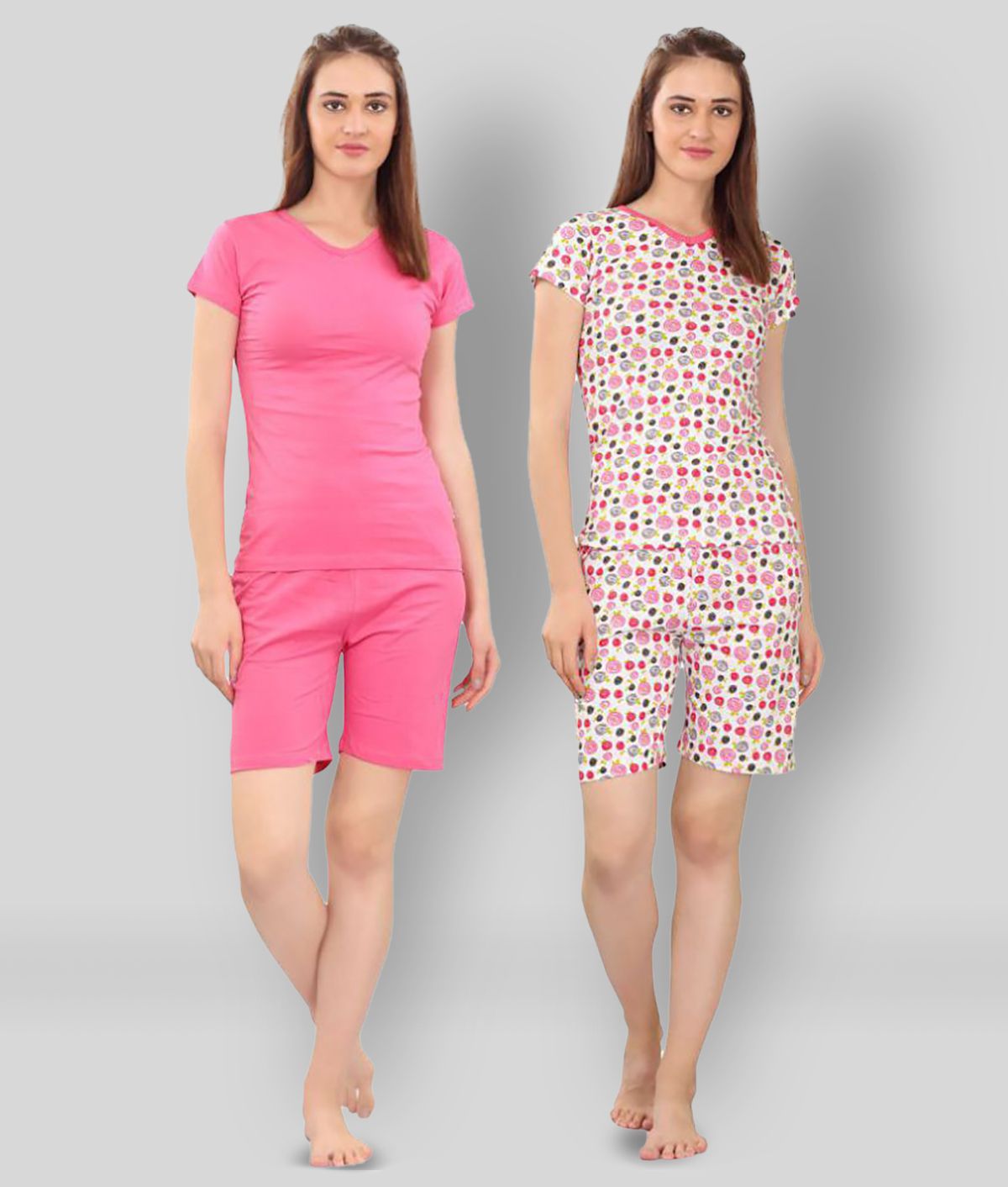 Zebu - Multicolor Cotton Women's Nightwear Night Shorts