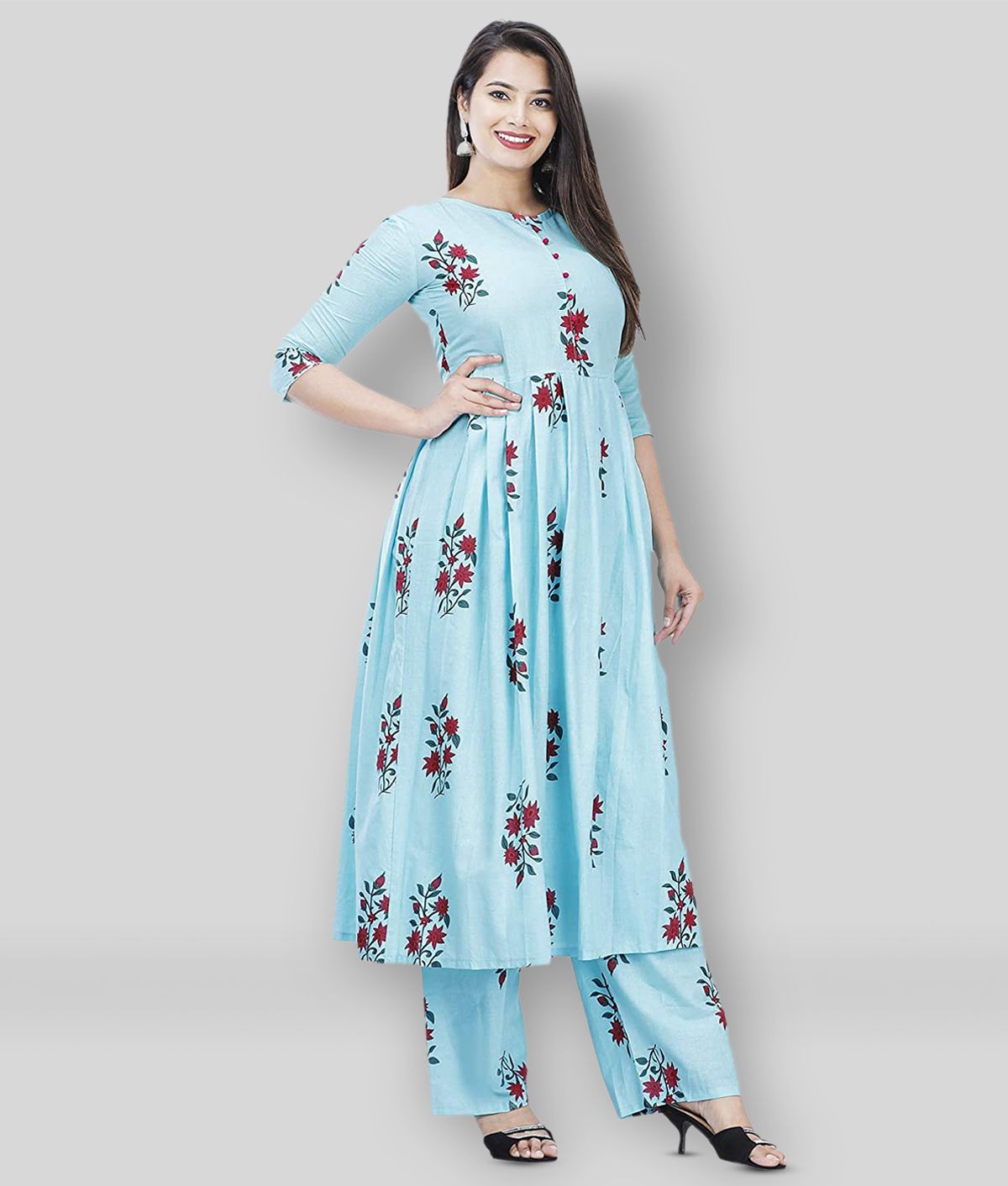     			G4Girl - Light Blue Anarkali Cotton Women's Stitched Salwar Suit ( Pack of 1 )