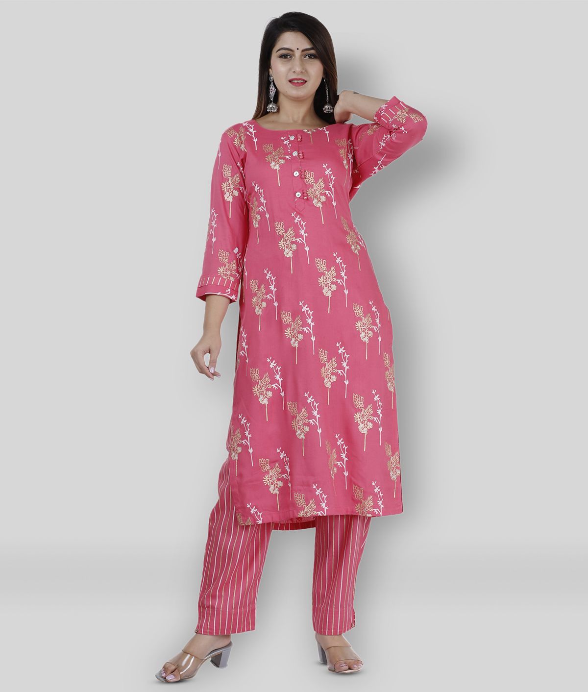     			JC4U - Pink Straight Viscose Women's Stitched Salwar Suit ( Pack of 1 )