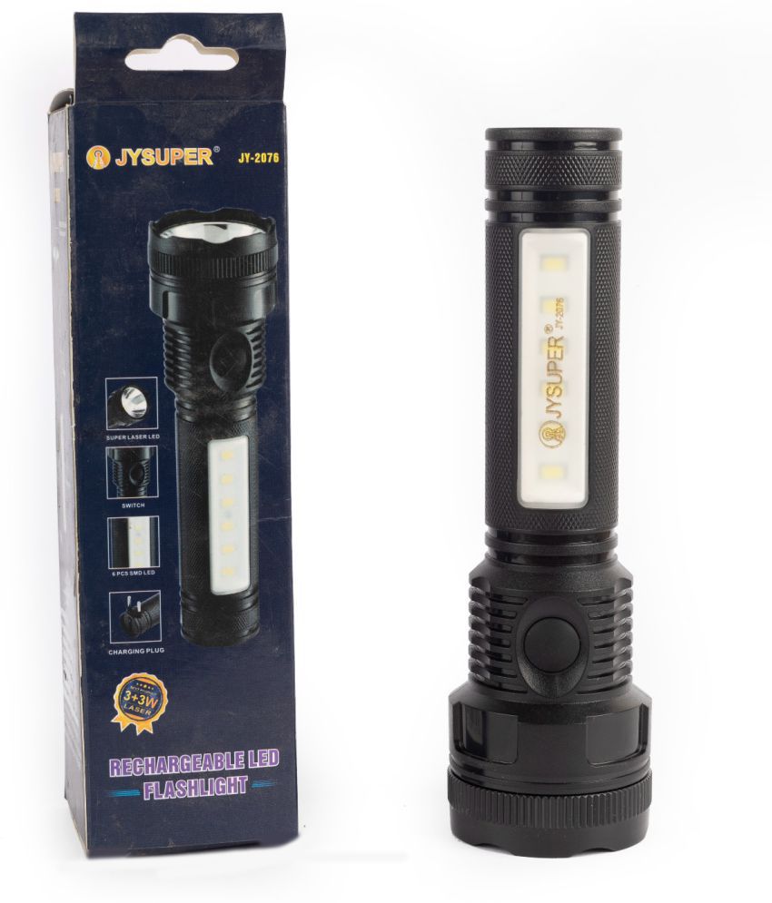    			JY Super 2076 - 3W Rechargeable Flashlight Long Range LED Flashlight with 3W 6Pcs. SMD LED Emergency Light (Black)( Pack of 1 )