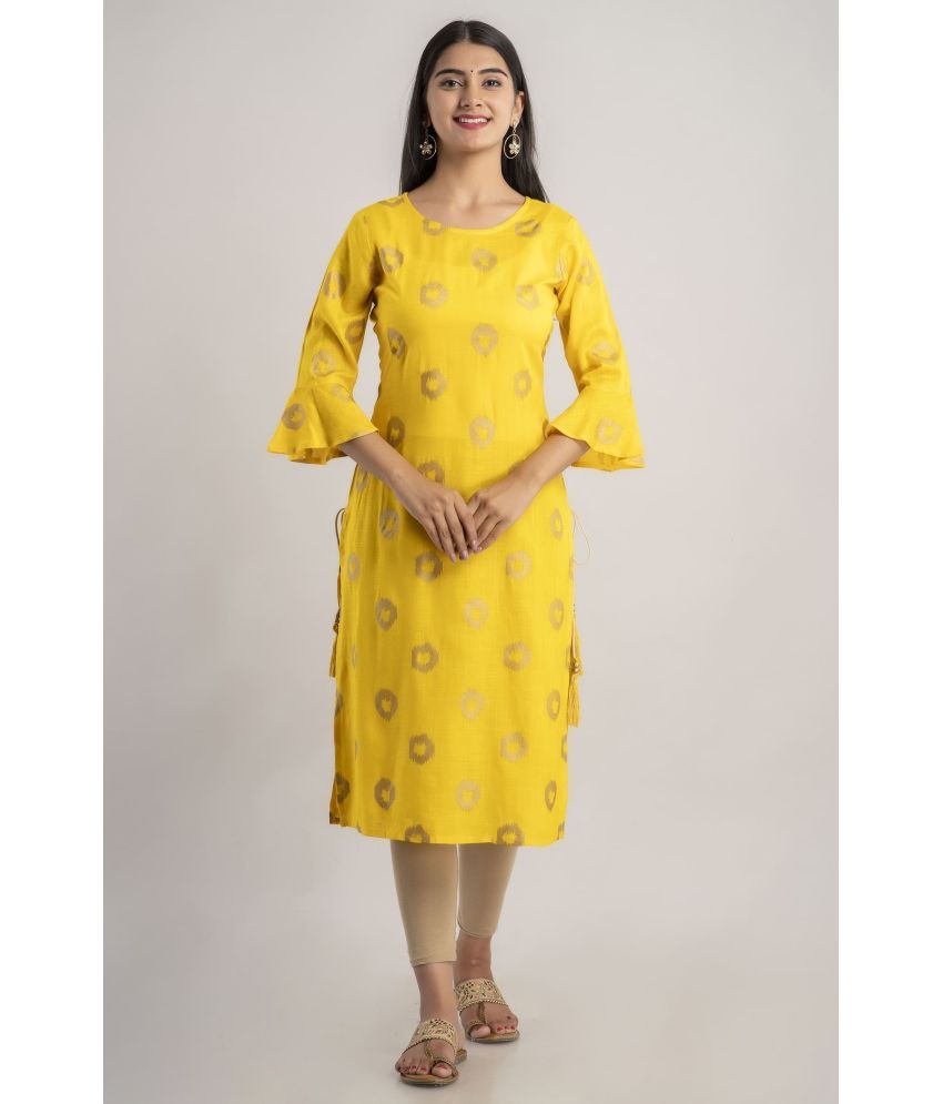     			MAUKA - Yellow Rayon Women's Straight Kurti ( Pack of 1 )