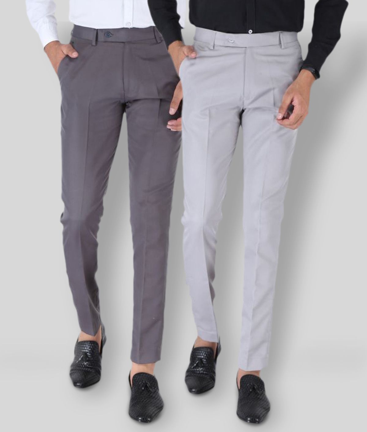     			SREY - Grey Polycotton Slim - Fit Men's Chinos ( Pack of 2 )