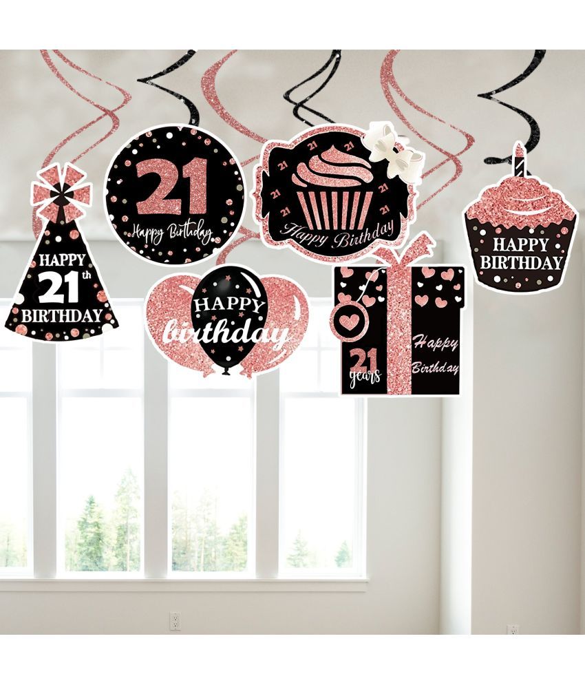     			ZyozI 21th Birthday Decorations Cheers to 21 Years 21th Birthday Banner with Swirls and Balloon for Men Women Rose Gold Backdrop Wedding Anniversary Party Supplies Decorations