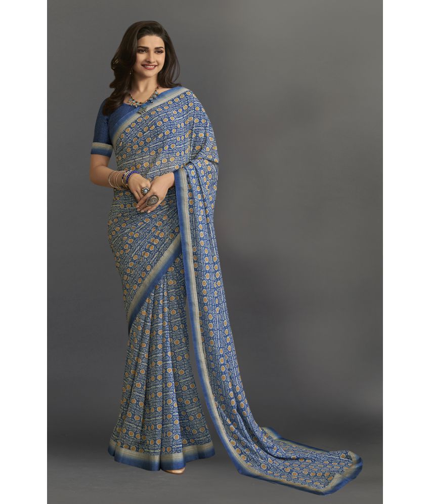     			BLEESBURY - Blue Georgette Saree With Blouse Piece ( Pack of 1 )