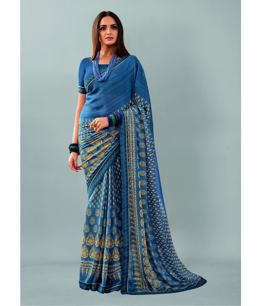     			BLEESBURY - LightBLue Georgette Saree With Blouse Piece ( Pack of 1 )
