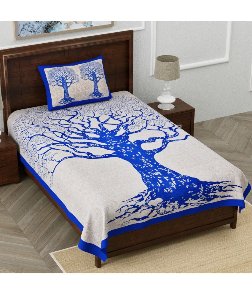     			unique choice - Blue Cotton Single Bedsheet with 1 Pillow Cover