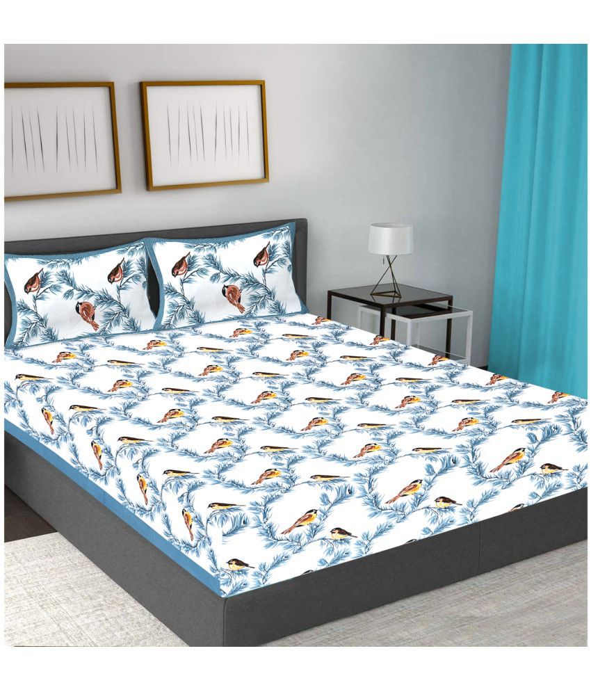     			Frionkandy Cotton Birds Printed Queen Bedsheet with 2 Pillow Covers - Grey