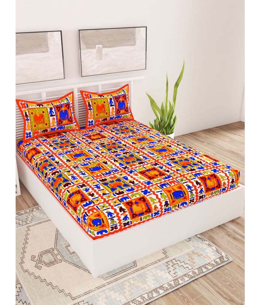     			unique choice - Orange Cotton Double Bedsheet with 2 Pillow Covers