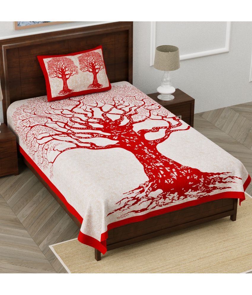     			unique choice - Red Cotton Single Bedsheet with 1 Pillow Cover