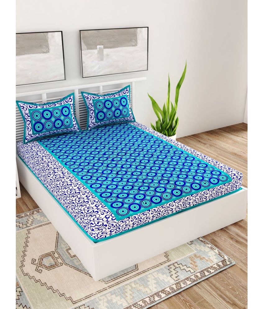     			unique choice - Turquoise Cotton Double Bedsheet with 2 Pillow Covers