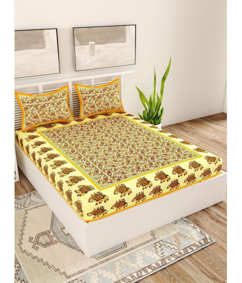     			unique choice - Yellow Cotton Double Bedsheet with 2 Pillow Covers