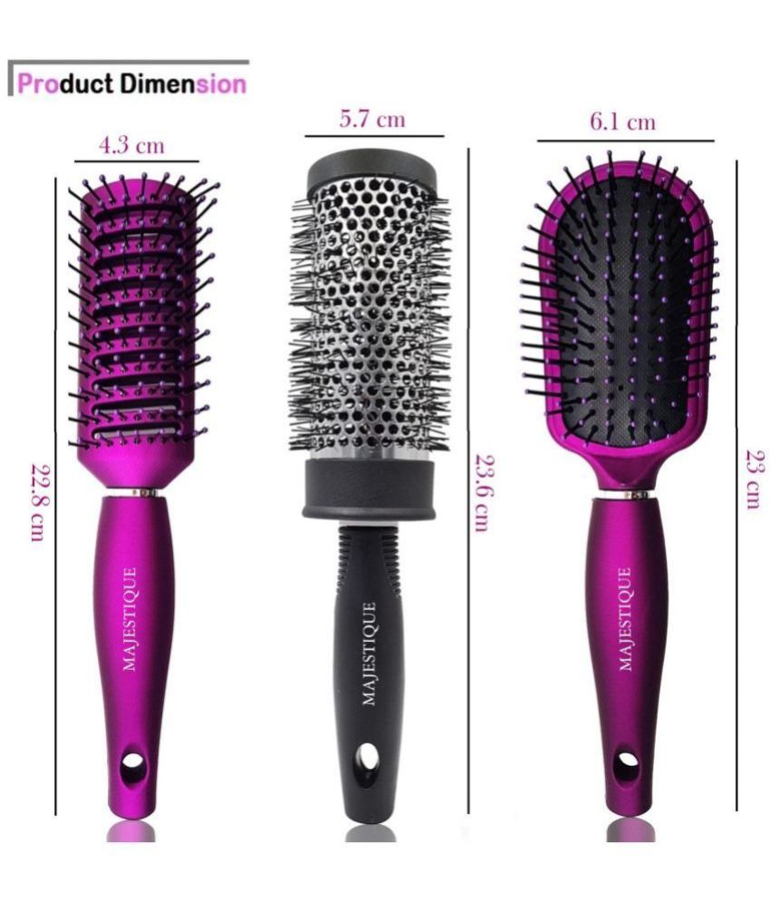 Majestique 3Pcs Hair Brush Set Detangle Brush, Round Hair Brush For