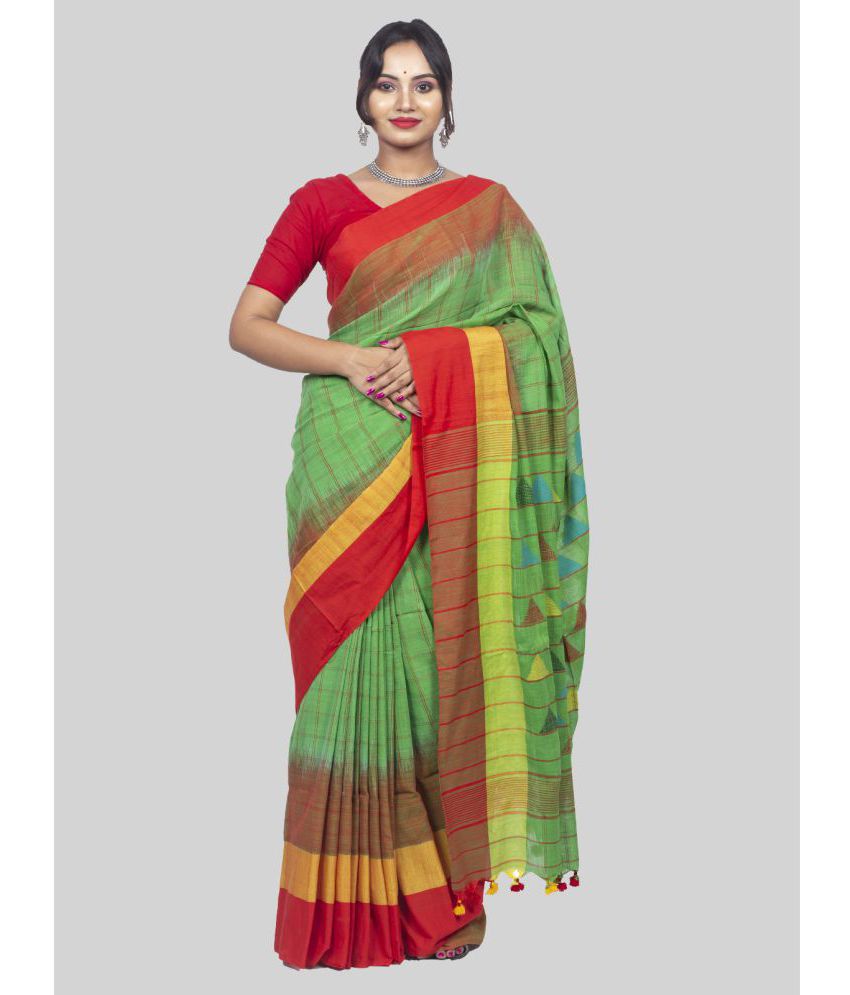     			AngaShobha - Green Cotton Saree With Blouse Piece ( Pack of 1 )