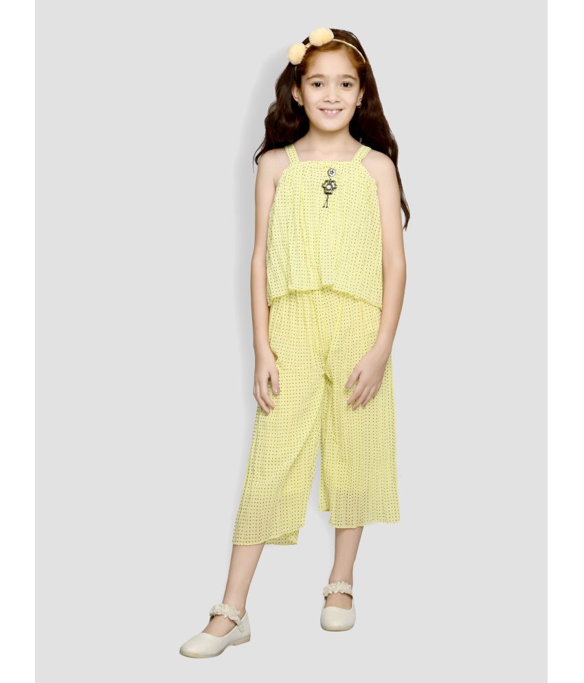     			Cherry Tree - Yellow Crepe Girls Top With Palazzo ( Pack of 1 )