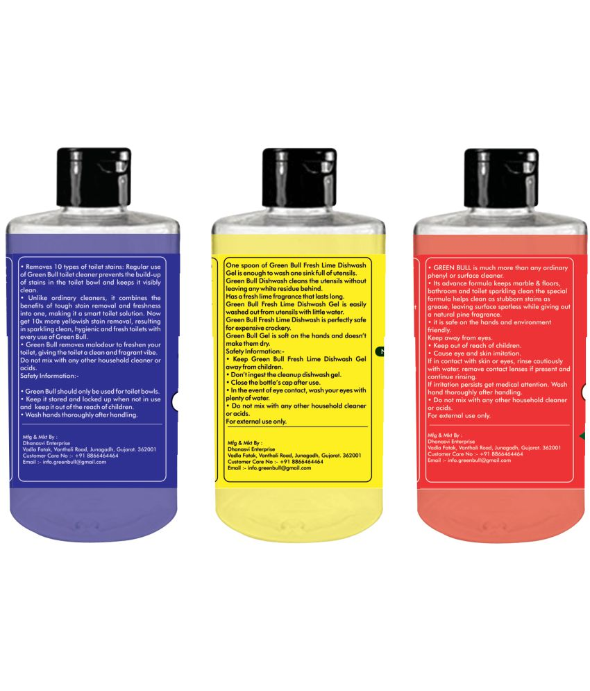 GREEN BULL Toilet Cleaner Concentrate +Dishwash gel+Floor Cleaner 300