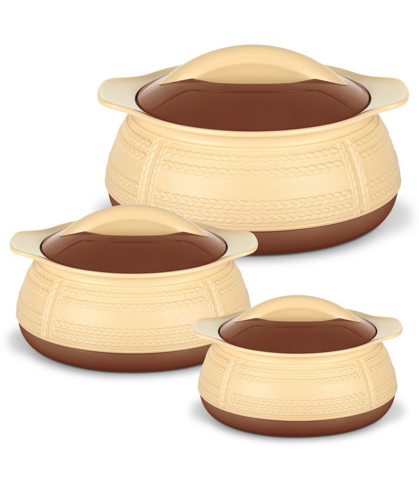     			Milton Adore Jr. Insulated Inner Stainless Steel Casserole, Set of 3, (410 ml, 740 ml, 1.25 Litres),Beige | BPA Free |Food Grade | Easy to Carry | Easy to Store | Ideal For Chapatti |Roti | Curd Maker