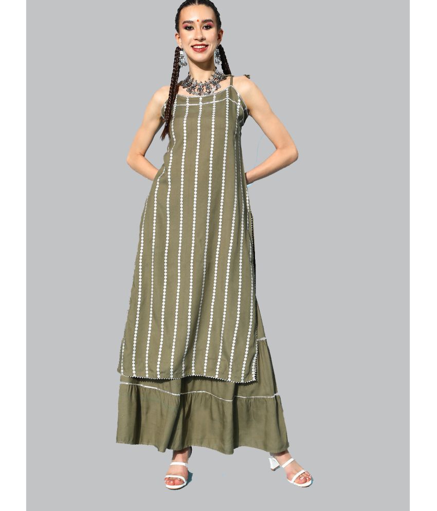     			Stylum - Olive Straight Rayon Women's Stitched Salwar Suit ( Pack of 1 )