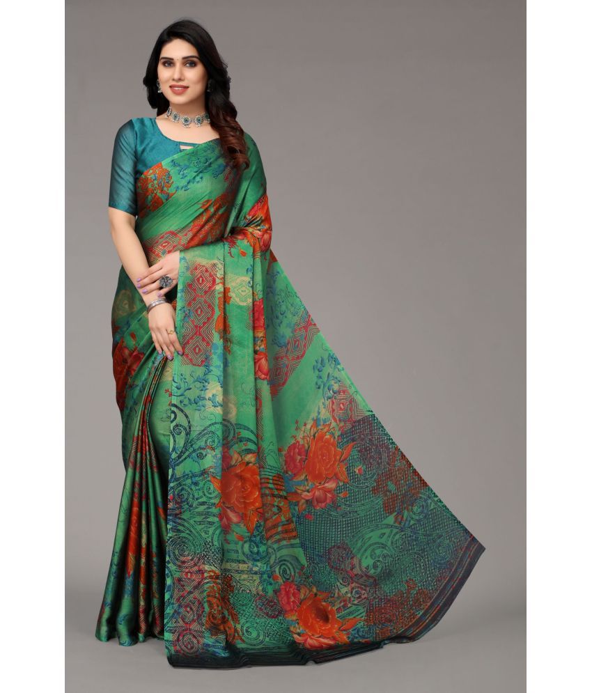     			FABMORA - Green Chiffon Saree With Blouse Piece ( Pack of 1 )