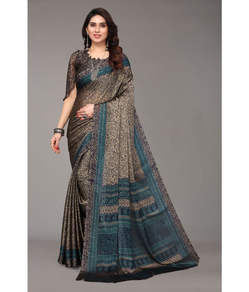     			FABMORA - Navy Blue Chiffon Saree With Blouse Piece ( Pack of 1 )