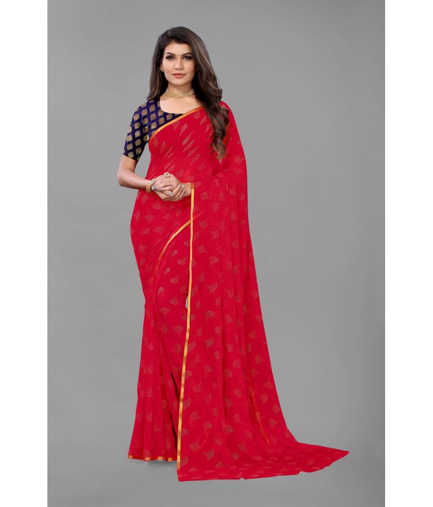     			FABMORA - Red Chiffon Saree With Blouse Piece ( Pack of 1 )