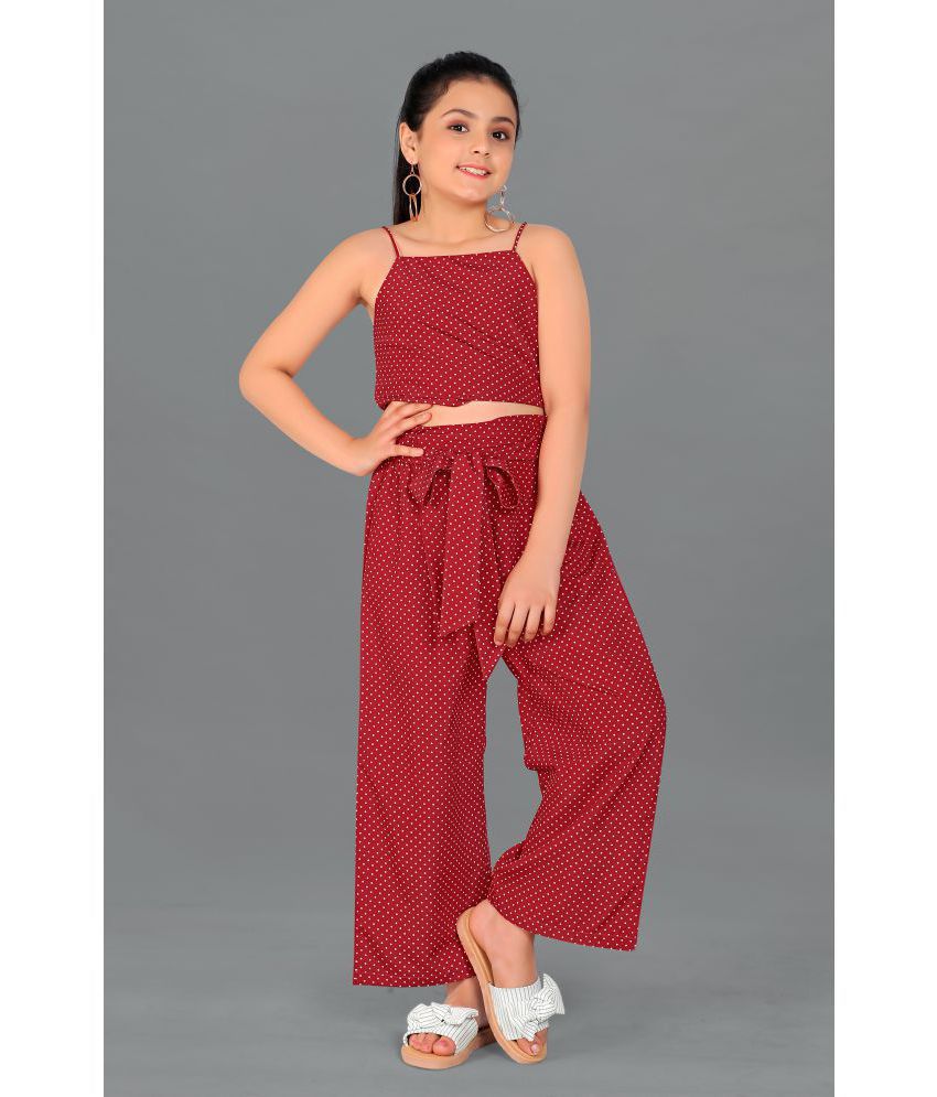     			MIRROW TRADE - Maroon Polyester Blend Girls Top With Pants ( Pack of 1 )