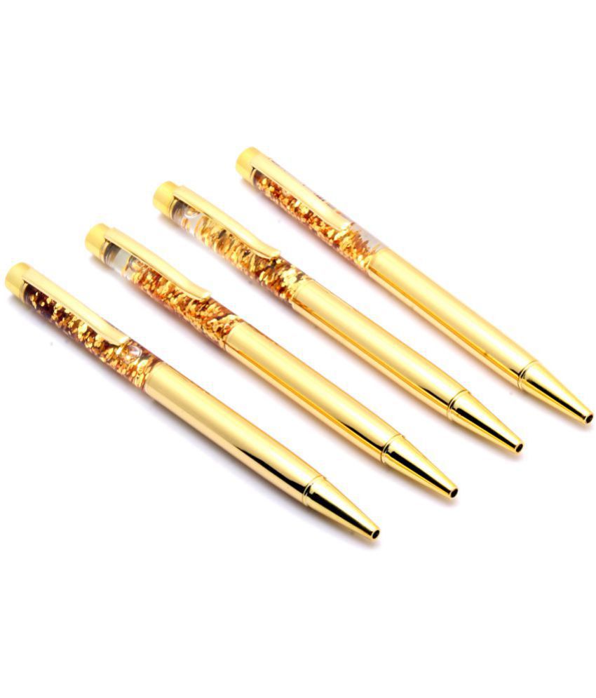     			SRPC Set Of 4 Gold Color Blue Ink Refill Dynamic Crystal Diamond Retractable Ball Pen