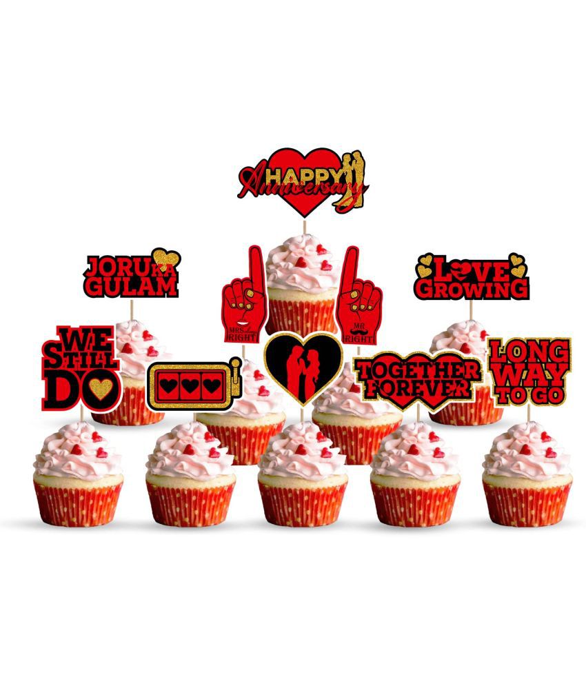     			Zyozi  10 Pack Happy Anniversary Cupcake Toppers Wedding Anniversary Cupcake Picks Wedding Anniversary Party Cake Decorations Supplies
