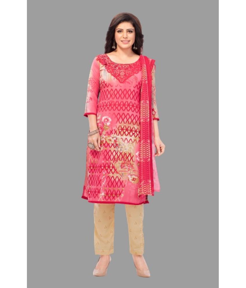     			SIMMU - Unstitched Pink Crepe Dress Material ( Pack of 1 )