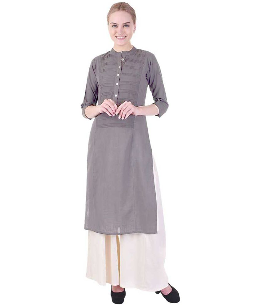     			SVARCHI - Grey Cotton Blend Women's Straight Kurti ( Pack of 1 )