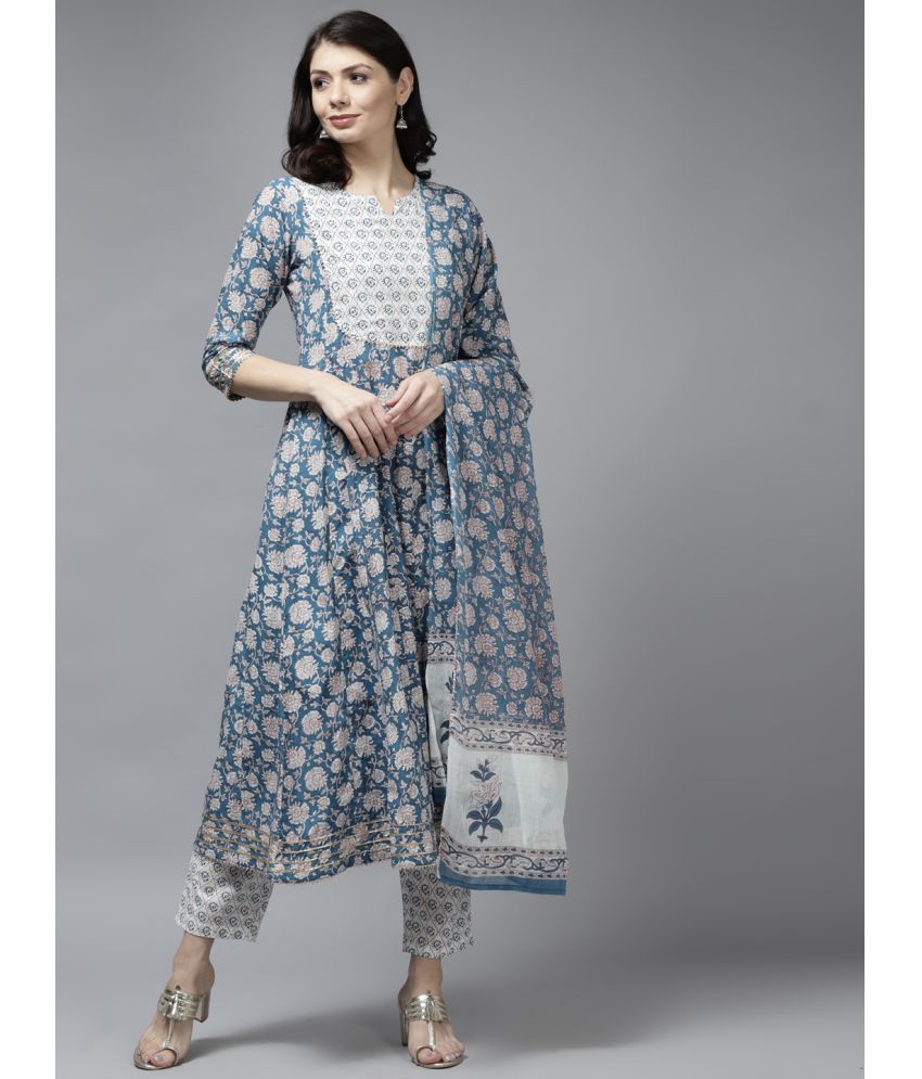     			Yufta - Blue Anarkali Cotton Women's Stitched Salwar Suit ( Pack of 1 )
