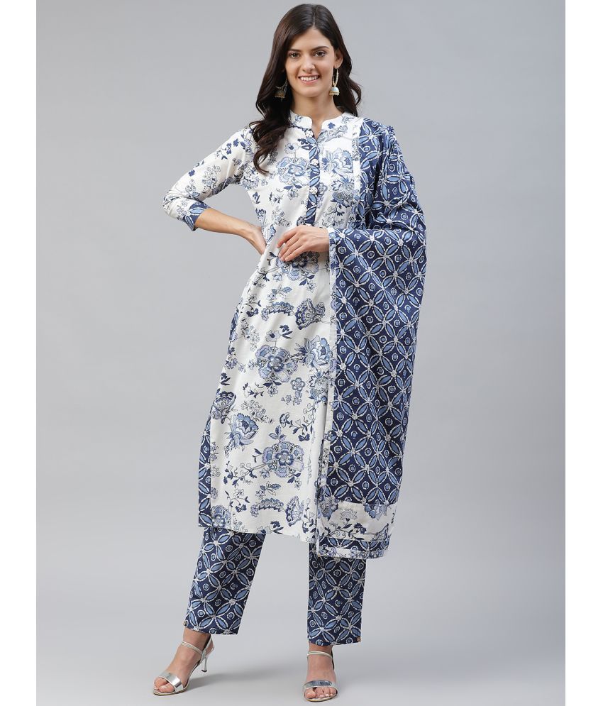     			JC4U - Blue Straight Cotton Women's Stitched Salwar Suit ( Pack of 1 )