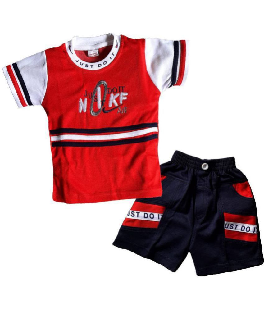     			LITTLE PANDA - Red Cotton Blend Baby Boy,Baby Girl T-Shirt & Shorts ( Pack of 1 )