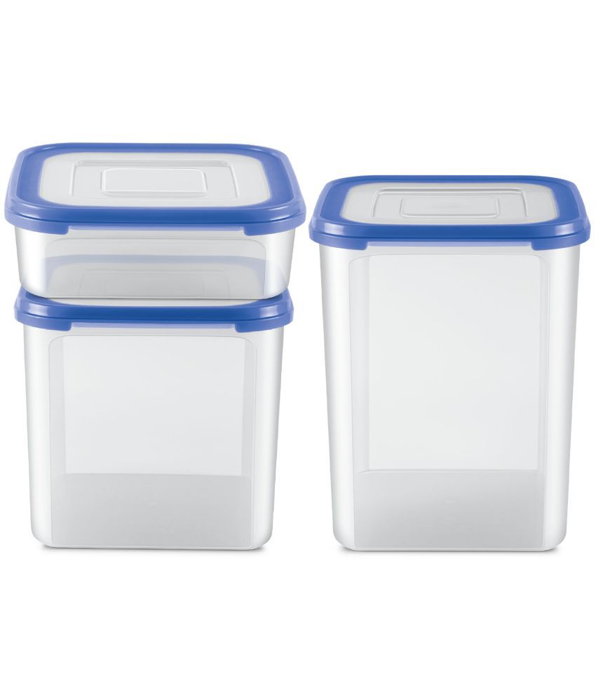     			Milton Stacko 360 degree Plastic Storage Container (6/8/9) Set of 3 (1 Pc x 1.26 Litres, 1 Pc x 4.13 Litres, 1 Pc x 5.75 Litres) Blue | Storage Jar | Kitchen Organiser | Refrigerator Safe | Stackable