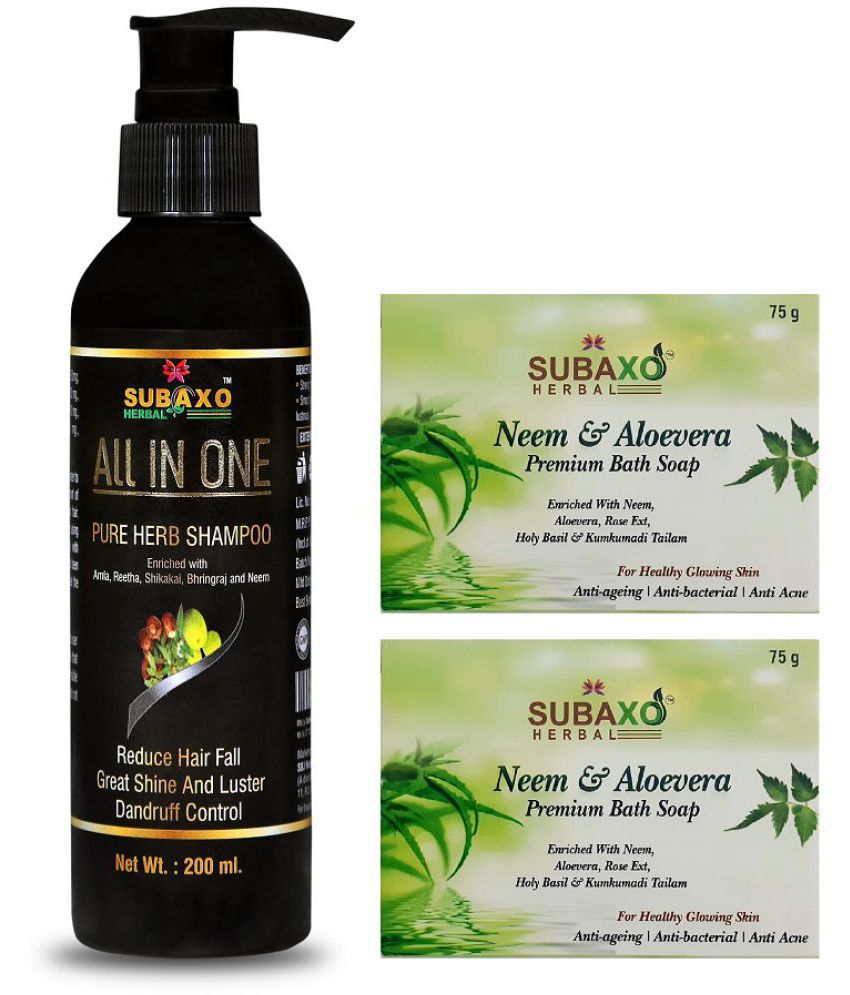     			All In One Herbal Shampoo | Reduce Hair Fall & Control Dandruff 200 Ml & Neem/Aloevera Soap 2 Pc Each