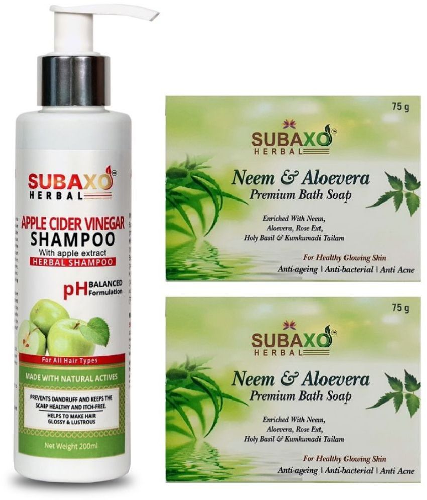    			Apple Cider Vinegar Herbal Shampoo | Prevent Dandruff  & Lustrous (200ml) & Neem/Aloevera Soap 2 Pc Each 75 G