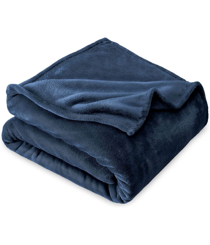 HOMETALES - Navy Blue Flannel Heavy Winter Single Blanket ( Pack of 1 )