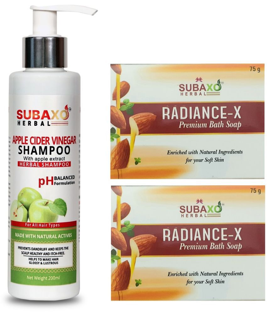     			Herbal Apple Cider Vinegar Shampoo 200 Ml For Itching, Dandruff Control & Radiance-X Beauty  Soaps, 2 Pc, Each 75 G