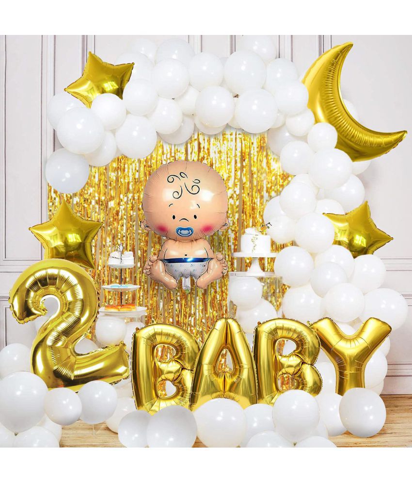     			Party Propz 2nd Birthday Decoration Items For Boys -59Pcs Golden Decoration - 2nd Birthday Party Decorations,Birthday Decorations kit for Boys 2nd birthday/ Baby Birthday Decoration Items 2 Year