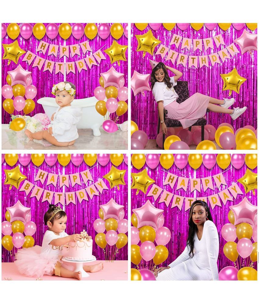 Party Propz Birthday Decoration Kit for Girls 47Pcs Pink, Golden