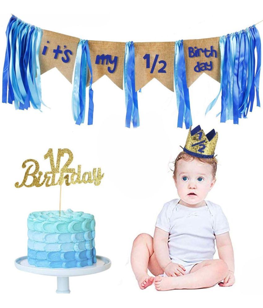 Party Propz Half Birthday Decoration For Baby Boy 3Pcs Items Set For