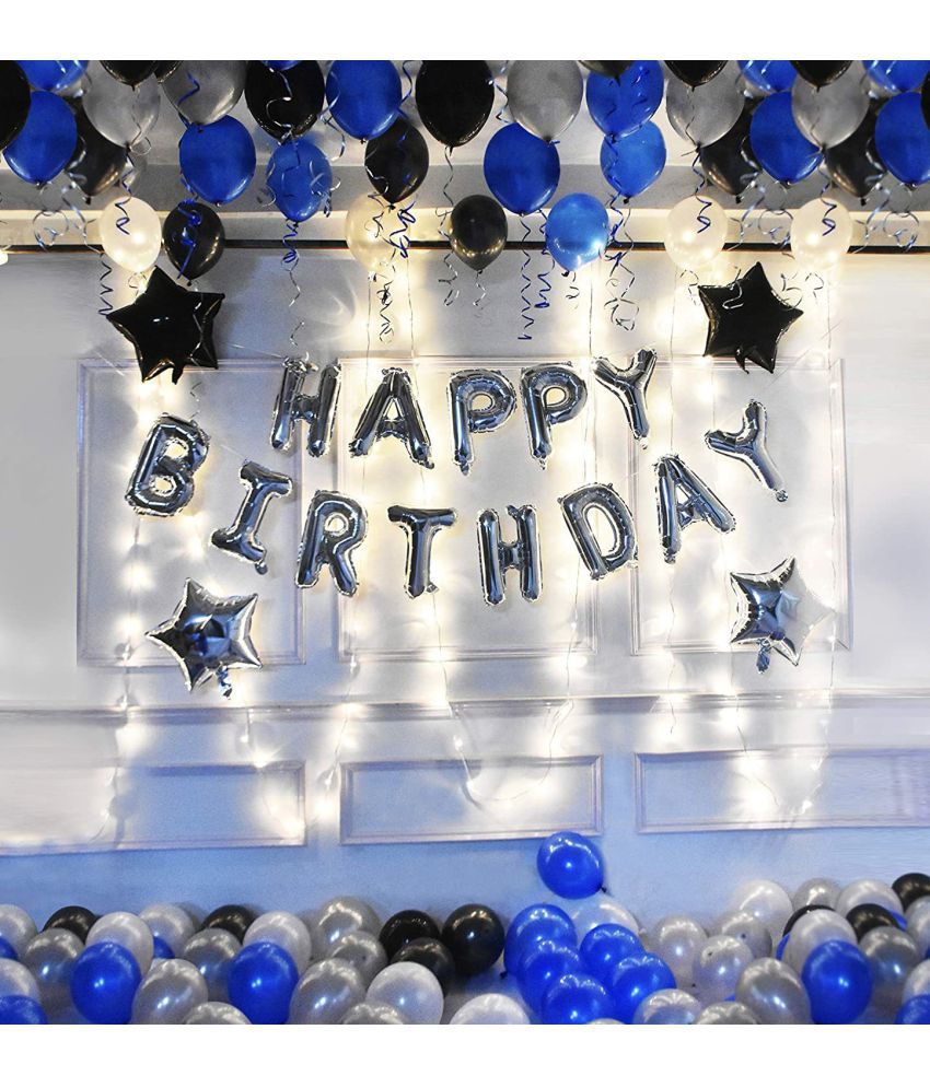     			Party Propz Happy Birthday Balloons Decoration Kit 34Pcs Set for Husband Kids Boys Balloons Decorations Items Combo with Helium Letters Foil Balloon, Star Balloon, Banner.