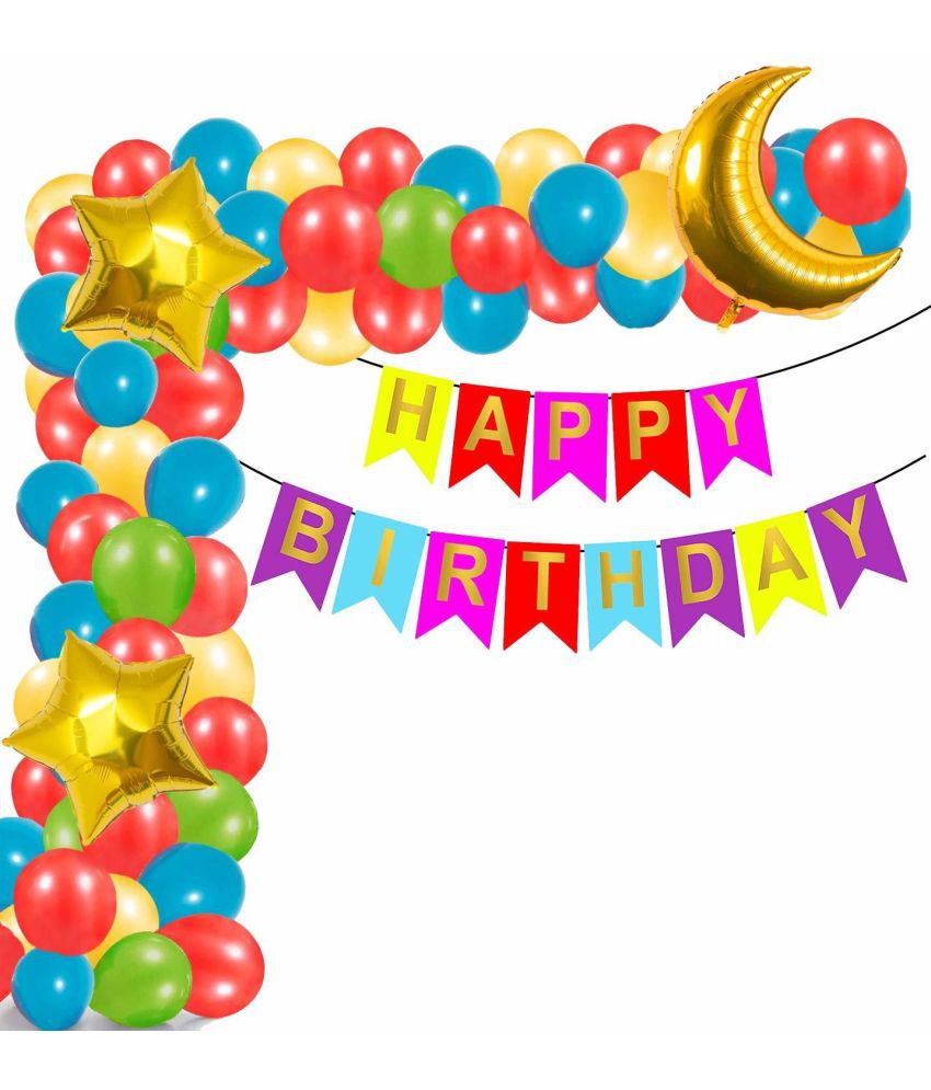     			Party Propz Happy Birthday Balloons Decoration Kit Items Combo Multicolour -44Pcs for Kids Boys Adult Men Husband,Quarantine Theme Decorations/Foil balloon,Metallic Latex Baloon, Curtain, Banner